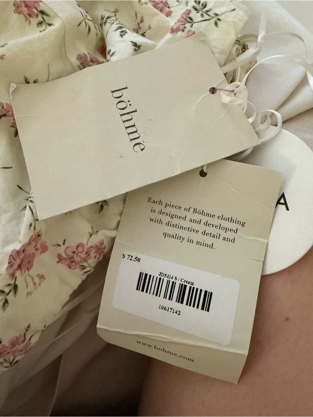 bohme Cream Floral Midi Dress with Pink Flowers - Picture 3 of 4